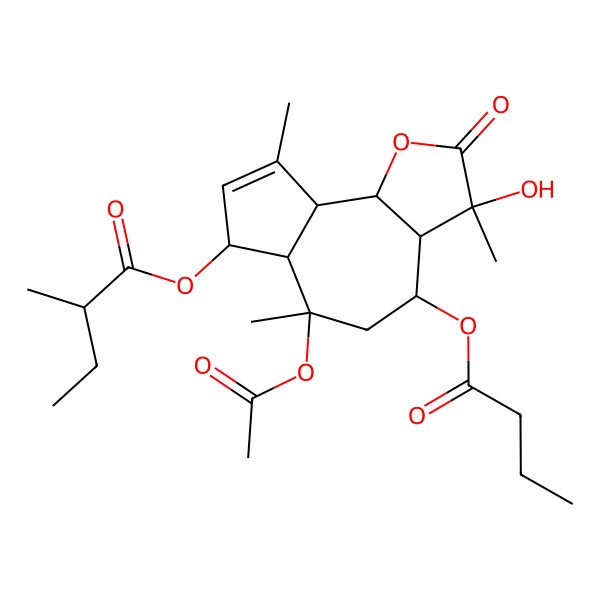 2D Structure of (6-acetyloxy-4-butanoyloxy-3-hydroxy-3,6,9-trimethyl-2-oxo-4,5,6a,7,9a,9b-hexahydro-3aH-azuleno[4,5-b]furan-7-yl) 2-methylbutanoate