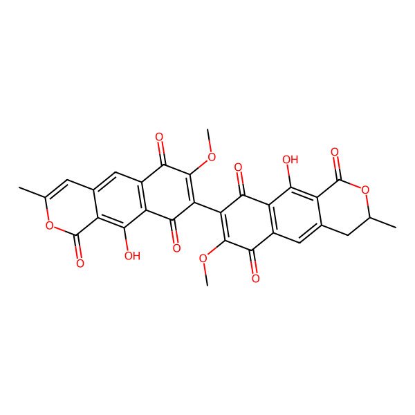 2D Structure of 10-Hydroxy-8-(10-hydroxy-7-methoxy-3-methyl-1,6,9-trioxo-3,4-dihydrobenzo[g]isochromen-8-yl)-7-methoxy-3-methylbenzo[g]isochromene-1,6,9-trione