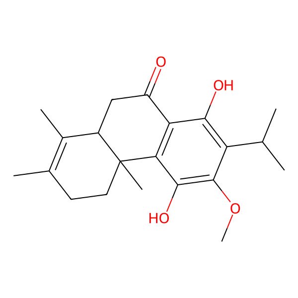 2D Structure of (4aS,10aS)-5,8-dihydroxy-6-methoxy-1,2,4a-trimethyl-7-propan-2-yl-3,4,10,10a-tetrahydrophenanthren-9-one 2D Structure of (4aS,10aS)-5,8-dihydroxy-6-methoxy-1,2,4a-trimethyl-7-propan-2-yl-3,4,10,10a-tetrahydrophenanthren-9-one
