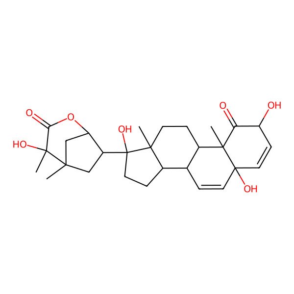 2D Structure of 4-Hydroxy-4,5-dimethyl-7-(2,5,17-trihydroxy-10,13-dimethyl-1-oxo-2,8,9,11,12,14,15,16-octahydrocyclopenta[a]phenanthren-17-yl)-2-oxabicyclo[3.2.1]octan-3-one