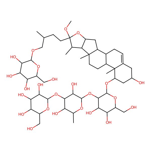 2D Structure of 2-[4-[14-[3-[3,5-Dihydroxy-6-methyl-4-[3,4,5-trihydroxy-6-(hydroxymethyl)oxan-2-yl]oxyoxan-2-yl]oxy-4,5-dihydroxy-6-(hydroxymethyl)oxan-2-yl]oxy-16-hydroxy-6-methoxy-7,9,13-trimethyl-5-oxapentacyclo[10.8.0.02,9.04,8.013,18]icos-18-en-6-yl]-2-methylbutoxy]-6-(hydroxymethyl)oxane-3,4,5-triol