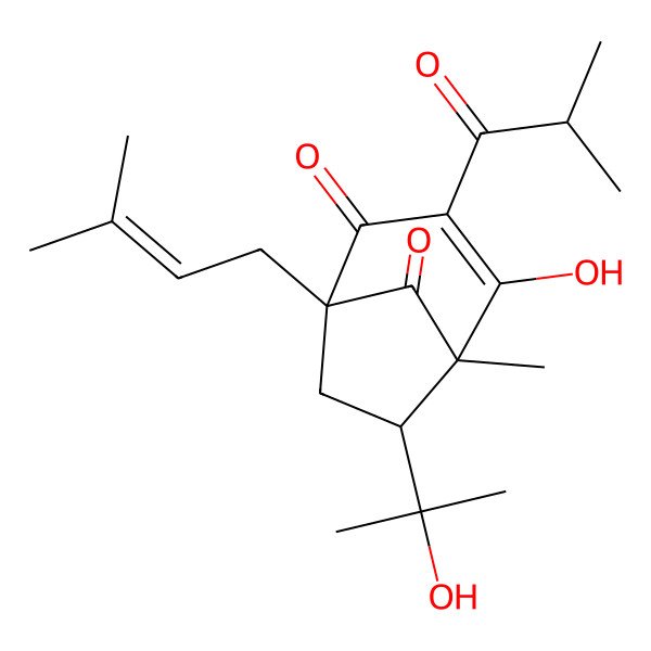 2D Structure of (1S,5S,6R)-4-hydroxy-6-(2-hydroxypropan-2-yl)-5-methyl-1-(3-methylbut-2-enyl)-3-(2-methylpropanoyl)bicyclo[3.2.1]oct-3-ene-2,8-dione
