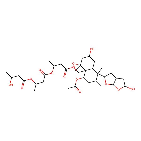 2D Structure of [4-[4-[[5-acetyloxy-2-hydroxy-8-(5-hydroxy-2,3,3a,4,5,6a-hexahydrofuro[2,3-b]furan-2-yl)-7,8-dimethylspiro[2,3,5,6,7,8a-hexahydro-1H-naphthalene-4,2'-oxirane]-4a-yl]methoxy]-4-oxobutan-2-yl]oxy-4-oxobutan-2-yl] 3-hydroxybutanoate