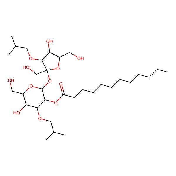 2D Structure of [5-Hydroxy-2-[4-hydroxy-2,5-bis(hydroxymethyl)-3-(2-methylpropoxy)oxolan-2-yl]oxy-6-(hydroxymethyl)-4-(2-methylpropoxy)oxan-3-yl] dodecanoate