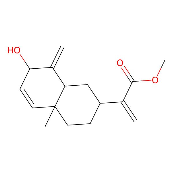 2D Structure of methyl 2-[(2R,4aS,7S,8aR)-7-hydroxy-4a-methyl-8-methylidene-1,2,3,4,7,8a-hexahydronaphthalen-2-yl]prop-2-enoate