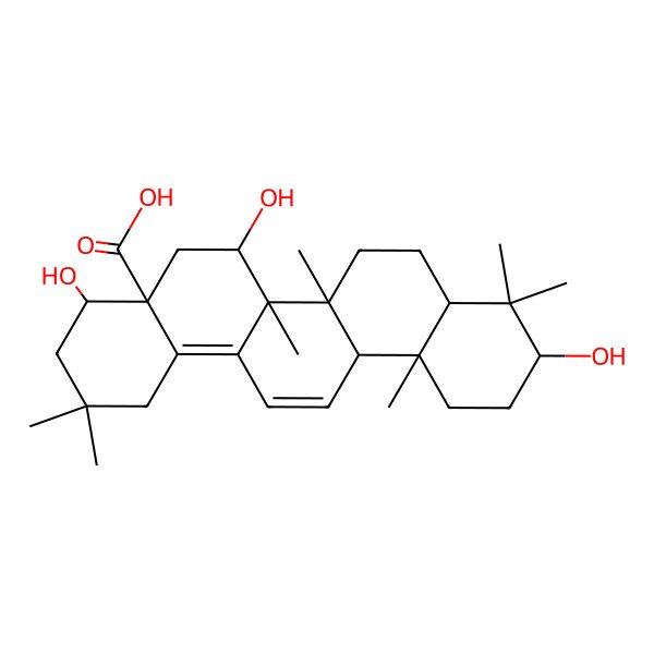 2D Structure of (4S,4aS,6R,6aR,6aR,6bS,8aS,10R,12aR)-4,6,10-trihydroxy-2,2,6a,6b,9,9,12a-heptamethyl-1,3,4,5,6,6a,7,8,8a,10,11,12-dodecahydropicene-4a-carboxylic acid