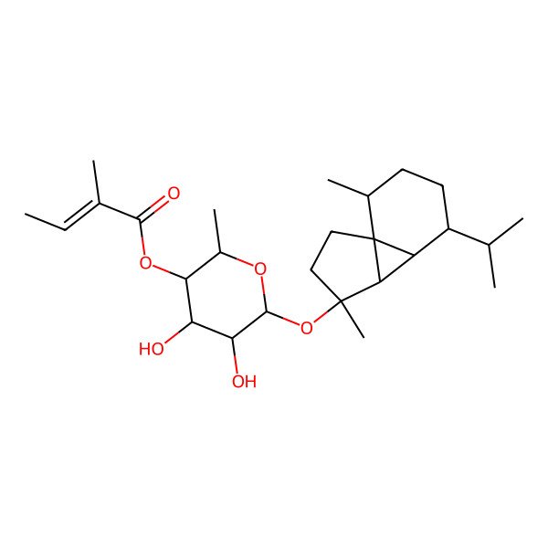 2D Structure of [(2R,3S,4R,5R,6S)-6-[[(1R,4R,5R,6R,7S,10R)-4,10-dimethyl-7-propan-2-yl-4-tricyclo[4.4.0.01,5]decanyl]oxy]-4,5-dihydroxy-2-methyloxan-3-yl] (Z)-2-methylbut-2-enoate