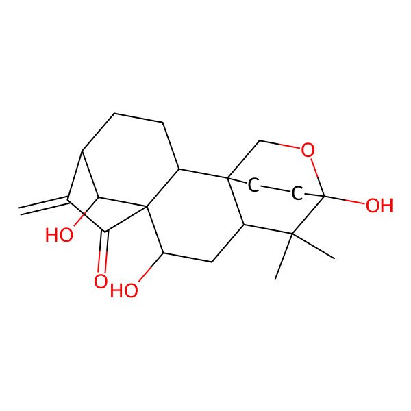 2D Structure of (1S,2S,5S,8R,9R,11S,13R,18R)-9,13,18-trihydroxy-12,12-dimethyl-6-methylidene-14-oxapentacyclo[11.2.2.15,8.01,11.02,8]octadecan-7-one