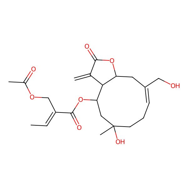 2D Structure of [6-hydroxy-10-(hydroxymethyl)-6-methyl-3-methylidene-2-oxo-4,5,7,8,11,11a-hexahydro-3aH-cyclodeca[b]furan-4-yl] 2-(acetyloxymethyl)but-2-enoate