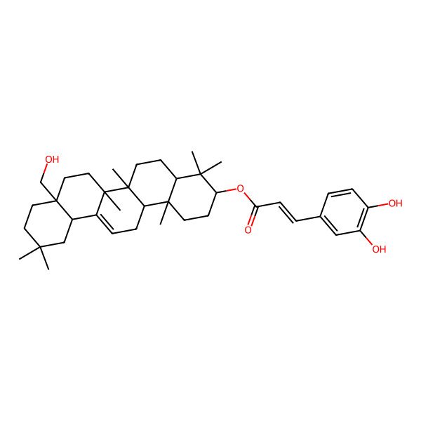 2D Structure of [8a-(Hydroxymethyl)-4,4,6a,6b,11,11,14b-heptamethyl-1,2,3,4a,5,6,7,8,9,10,12,12a,14,14a-tetradecahydropicen-3-yl] 3-(3,4-dihydroxyphenyl)prop-2-enoate