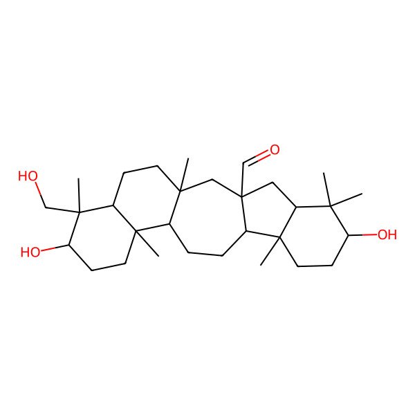 2D Structure of 7,18-Dihydroxy-19-(hydroxymethyl)-1,6,6,10,15,19-hexamethylpentacyclo[12.8.0.03,11.05,10.015,20]docosane-3-carbaldehyde