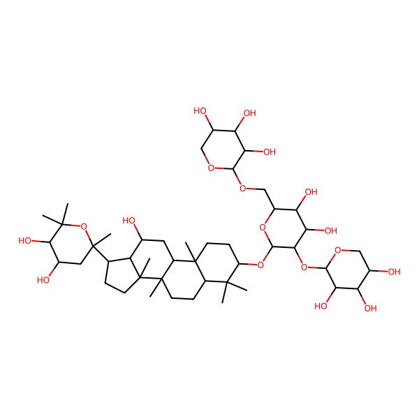 2D Structure of 2-[[6-[[17-(4,5-dihydroxy-2,6,6-trimethyloxan-2-yl)-12-hydroxy-4,4,8,10,14-pentamethyl-2,3,5,6,7,9,11,12,13,15,16,17-dodecahydro-1H-cyclopenta[a]phenanthren-3-yl]oxy]-3,4-dihydroxy-5-(3,4,5-trihydroxyoxan-2-yl)oxyoxan-2-yl]methoxy]oxane-3,4,5-triol