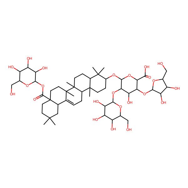 2D Structure of 6-[[4,4,6a,6b,11,11,14b-Heptamethyl-8a-[3,4,5-trihydroxy-6-(hydroxymethyl)oxan-2-yl]oxycarbonyl-1,2,3,4a,5,6,7,8,9,10,12,12a,14,14a-tetradecahydropicen-3-yl]oxy]-3-[3,4-dihydroxy-5-(hydroxymethyl)oxolan-2-yl]oxy-4-hydroxy-5-[3,4,5-trihydroxy-6-(hydroxymethyl)oxan-2-yl]oxyoxane-2-carboxylic acid