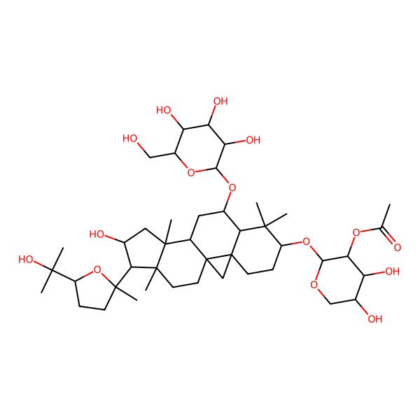 2D Structure of [(2S,3R,4S,5R)-4,5-dihydroxy-2-[[(1S,3R,6S,8S,9S,11R,12S,14S,15R,16R)-14-hydroxy-15-[(2R,5R)-5-(2-hydroxypropan-2-yl)-2-methyloxolan-2-yl]-7,7,12,16-tetramethyl-9-[(2R,3R,4S,5S,6R)-3,4,5-trihydroxy-6-(hydroxymethyl)oxan-2-yl]oxy-6-pentacyclo[9.7.0.01,3.03,8.012,16]octadecanyl]oxy]oxan-3-yl] acetate