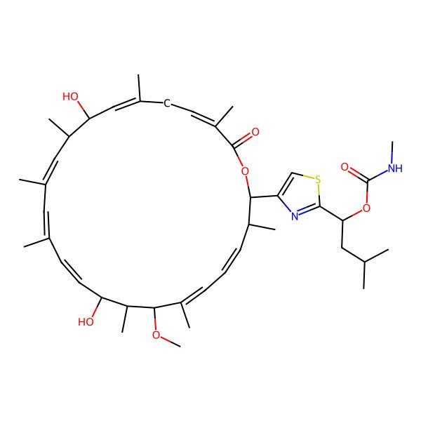2D Structure of [(1S)-1-[4-[(2R,3R,4E,6E,8R,9R,10R,11E,13E,15Z,17R,18S,19E,22E)-10,18-dihydroxy-8-methoxy-3,7,9,13,15,17,20,23-octamethyl-24-oxo-1-oxacyclotetracosa-4,6,11,13,15,19,22-heptaen-2-yl]-1,3-thiazol-2-yl]-3-methylbutyl] N-methylcarbamate