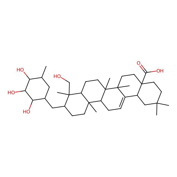 2D Structure of 9-(Hydroxymethyl)-2,2,6a,6b,9,12a-hexamethyl-10-[(2,3,4-trihydroxy-5-methylcyclohexyl)methyl]-1,3,4,5,6,6a,7,8,8a,10,11,12,13,14b-tetradecahydropicene-4a-carboxylic acid