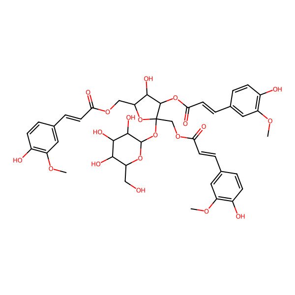 2D Structure of [3-Hydroxy-4-[3-(4-hydroxy-3-methoxyphenyl)prop-2-enoyloxy]-5-[3-(4-hydroxy-3-methoxyphenyl)prop-2-enoyloxymethyl]-5-[3,4,5-trihydroxy-6-(hydroxymethyl)oxan-2-yl]oxyoxolan-2-yl]methyl 3-(4-hydroxy-3-methoxyphenyl)prop-2-enoate