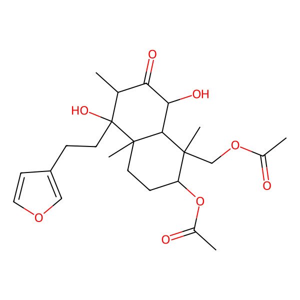 2D Structure of [(1S,2S,4aS,5R,6S,8S,8aS)-2-acetyloxy-5-[2-(furan-3-yl)ethyl]-5,8-dihydroxy-1,4a,6-trimethyl-7-oxo-2,3,4,6,8,8a-hexahydronaphthalen-1-yl]methyl acetate