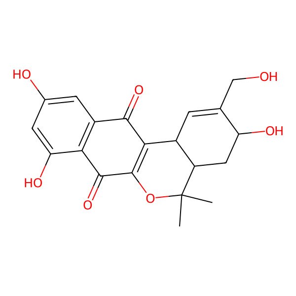 2D Structure of (3S,4aS,12bS)-3,8,10-trihydroxy-2-(hydroxymethyl)-5,5-dimethyl-3,4,4a,12b-tetrahydronaphtho[2,3-c]isochromene-7,12-dione