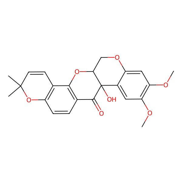 2D Structure of 3H-Bis(1)benzopyrano(3,4-b:6',5'-e)pyran-7(7aH)-one, 13,13a-dihydro-7a-hydroxy-9,10-dimethoxy-3,3-dimethyl-, (7aS-cis)-