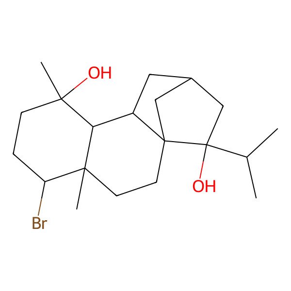 2D Structure of (1S,4R,5R,8S,9R,10R,12S,14S)-5-bromo-4,8-dimethyl-14-propan-2-yltetracyclo[10.2.1.01,10.04,9]pentadecane-8,14-diol