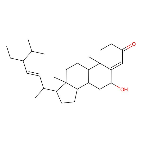 2D Structure of 17-(5-Ethyl-6-methylhept-3-en-2-yl)-6-hydroxy-10,13-dimethyl-1,2,6,7,8,9,11,12,14,15,16,17-dodecahydrocyclopenta[a]phenanthren-3-one
