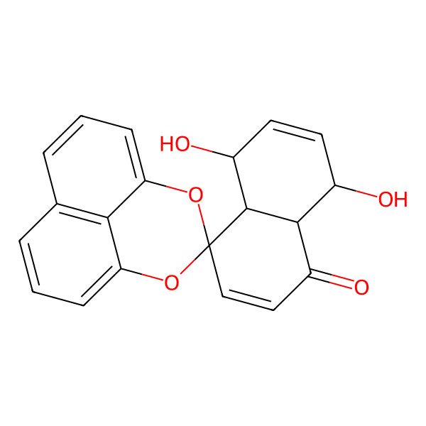 2D Structure of 5',8'-Dihydroxyspiro[2,4-dioxatricyclo[7.3.1.05,13]trideca-1(12),5,7,9(13),10-pentaene-3,4'-4a,5,8,8a-tetrahydronaphthalene]-1'-one