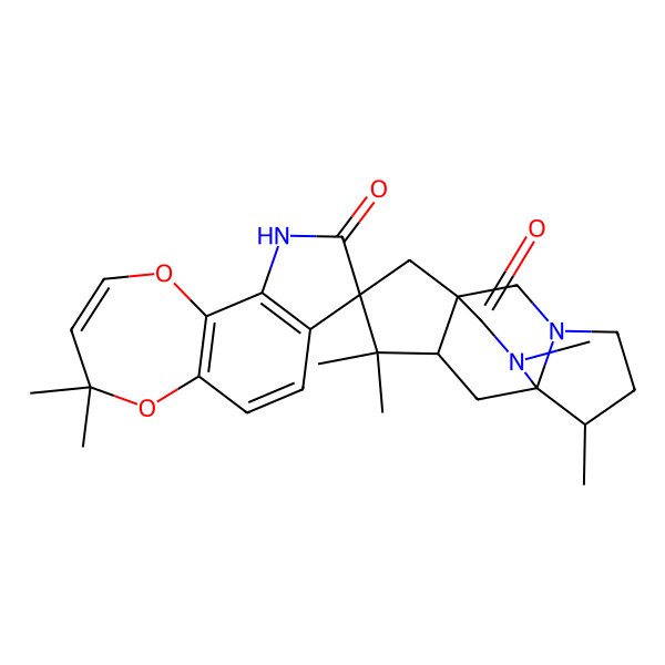 2D Structure of (1'S,6'S,7'S,8R,9'S)-4,4,6',10',10',14'-hexamethylspiro[10H-[1,4]dioxepino[2,3-g]indole-8,11'-3,14-diazatetracyclo[5.5.2.01,9.03,7]tetradecane]-9,13'-dione