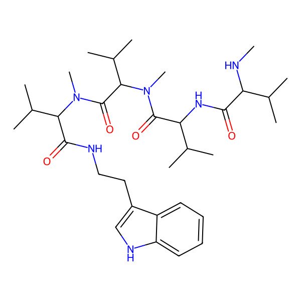2D Structure of (S)-N-((S)-1-((2-(1H-indol-3-yl)ethyl)amino)-3-methyl-1-oxobutan-2-yl)-2-((S)-N,3-dimethyl-2-((S)-3-methyl-2-(methylamino)butanamido)butanamido)-N,3-dimethylbutanamide