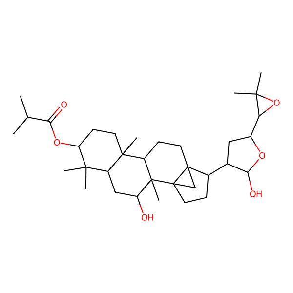 2D Structure of [15-[5-(3,3-Dimethyloxiran-2-yl)-2-hydroxyoxolan-3-yl]-3-hydroxy-2,6,6,10-tetramethyl-7-pentacyclo[12.3.1.01,14.02,11.05,10]octadecanyl] 2-methylpropanoate
