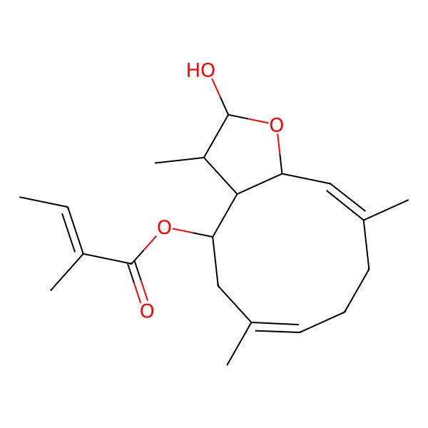 2D Structure of [(2R,3S,3aR,4S,6E,10E,11aR)-2-hydroxy-3,6,10-trimethyl-2,3,3a,4,5,8,9,11a-octahydrocyclodeca[b]furan-4-yl] (Z)-2-methylbut-2-enoate