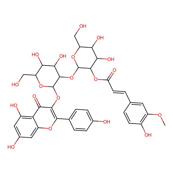 2D Structure of [(2S,3R,4S,5S,6R)-2-[(2S,3R,4S,5S,6R)-2-[5,7-dihydroxy-2-(4-hydroxyphenyl)-4-oxochromen-3-yl]oxy-4,5-dihydroxy-6-(hydroxymethyl)oxan-3-yl]oxy-4,5-dihydroxy-6-(hydroxymethyl)oxan-3-yl] (E)-3-(4-hydroxy-3-methoxyphenyl)prop-2-enoate