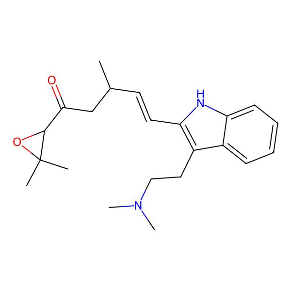 2D Structure of (E,3S)-5-[3-[2-(dimethylamino)ethyl]-1H-indol-2-yl]-1-[(2R)-3,3-dimethyloxiran-2-yl]-3-methylpent-4-en-1-one