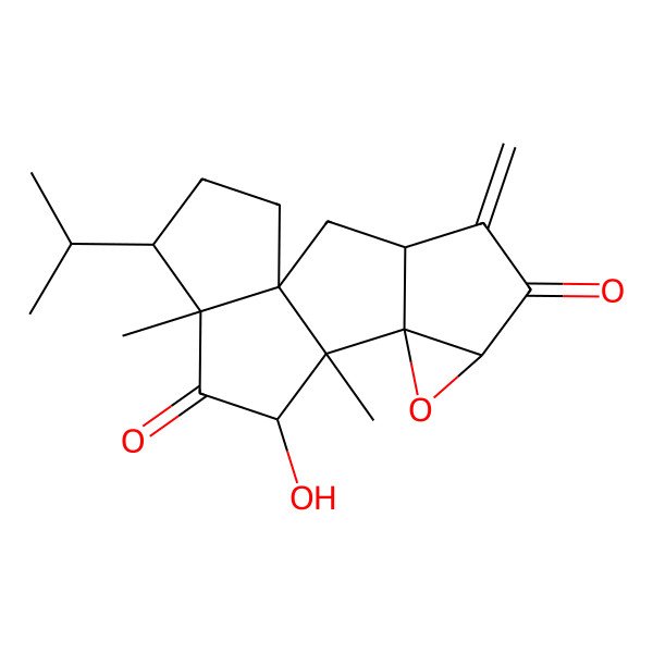 2D Structure of (1S,3R,6S,8R,9R,10S,12R,13R)-10-hydroxy-9,12-dimethyl-4-methylidene-13-propan-2-yl-7-oxapentacyclo[7.6.0.01,12.03,8.06,8]pentadecane-5,11-dione