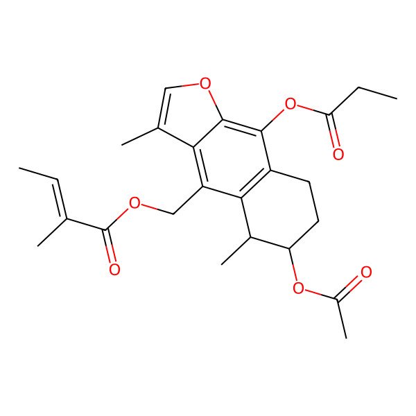 2D Structure of [(5R,6S)-6-acetyloxy-3,5-dimethyl-9-propanoyloxy-5,6,7,8-tetrahydrobenzo[f][1]benzofuran-4-yl]methyl (Z)-2-methylbut-2-enoate