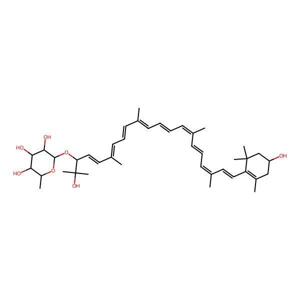 2D Structure of (2S,3R,4R,5R,6S)-2-[(4E,6Z,8Z,10E,12E,14E,16Z,18Z,20E)-2-hydroxy-21-[(4R)-4-hydroxy-2,6,6-trimethylcyclohexen-1-yl]-2,6,10,15,19-pentamethylhenicosa-4,6,8,10,12,14,16,18,20-nonaen-3-yl]oxy-6-methyloxane-3,4,5-triol
