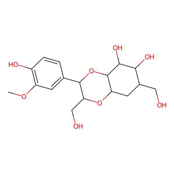 2D Structure of 3-(4-Hydroxy-3-methoxyphenyl)-2,7-bis(hydroxymethyl)-2,3,4a,5,6,7,8,8a-octahydrobenzo[b][1,4]dioxine-5,6-diol