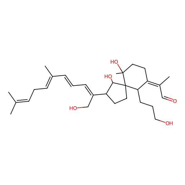 2D Structure of (2Z)-2-[(3S,4R,5S,6R,10S)-4,10-dihydroxy-3-[(2E,4E,6E)-1-hydroxy-6,10-dimethylundeca-2,4,6,9-tetraen-2-yl]-6-(3-hydroxypropyl)-10-methylspiro[4.5]decan-7-ylidene]propanal