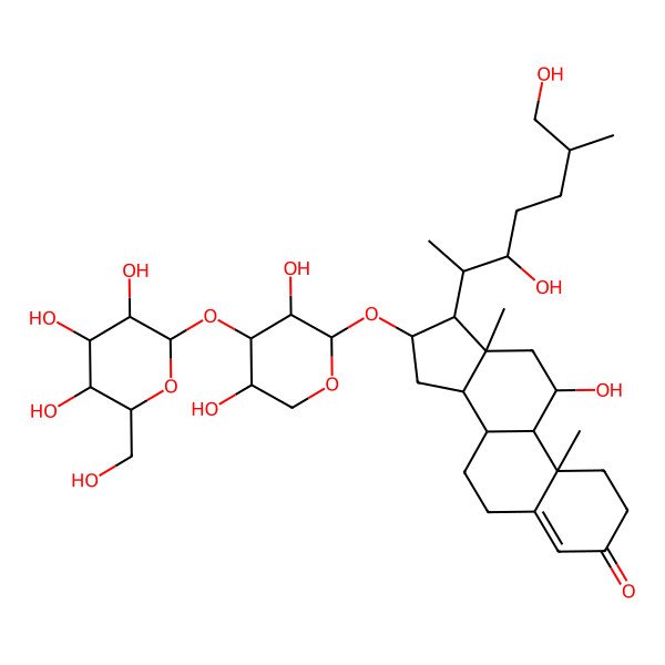 2D Structure of (8S,9S,10R,11R,13S,14S,16S,17R)-17-[(2S,3S,6S)-3,7-dihydroxy-6-methylheptan-2-yl]-16-[(2S,3R,4S,5R)-3,5-dihydroxy-4-[(2S,3R,4S,5S,6R)-3,4,5-trihydroxy-6-(hydroxymethyl)oxan-2-yl]oxyoxan-2-yl]oxy-11-hydroxy-10,13-dimethyl-1,2,6,7,8,9,11,12,14,15,16,17-dodecahydrocyclopenta[a]phenanthren-3-one
