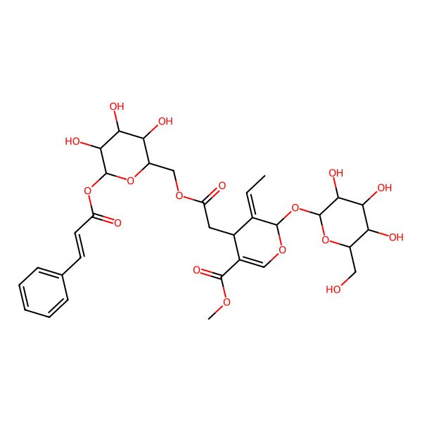 2D Structure of methyl (4R,5E,6S)-5-ethylidene-4-[2-oxo-2-[[(2S,3R,4R,5S,6R)-3,4,5-trihydroxy-6-[(Z)-3-phenylprop-2-enoyl]oxyoxan-2-yl]methoxy]ethyl]-6-[(2R,3S,4R,5R,6S)-3,4,5-trihydroxy-6-(hydroxymethyl)oxan-2-yl]oxy-4H-pyran-3-carboxylate