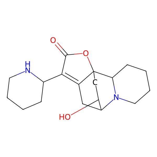 2D Structure of (1S,2S,8R,15R)-15-hydroxy-11-[(2S)-piperidin-2-yl]-13-oxa-7-azatetracyclo[6.5.2.01,10.02,7]pentadec-10-en-12-one