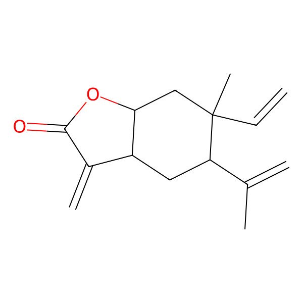 2D Structure of (3aR,5R,6S,7aR)-6-ethenyl-6-methyl-3-methylidene-5-prop-1-en-2-yl-4,5,7,7a-tetrahydro-3aH-1-benzofuran-2-one