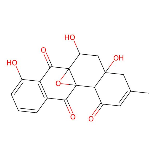 2D Structure of 7,9,13-Trihydroxy-5-methyl-19-oxapentacyclo[8.8.1.01,10.02,7.012,17]nonadeca-4,12(17),13,15-tetraene-3,11,18-trione