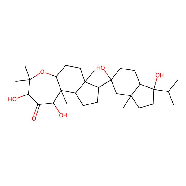 2D Structure of (1S,3S,5aR,7aS,10bS)-8-[(1S,3aS,5S)-1,5-dihydroxy-3a-methyl-1-propan-2-yl-2,3,4,6,7,7a-hexahydroinden-5-yl]-1,3-dihydroxy-4,4,7a,10b-tetramethyl-3,5a,6,7,8,9,10,10a-octahydro-1H-indeno[5,4-b]oxepin-2-one