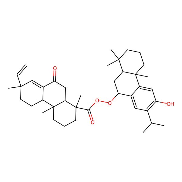 2D Structure of (6-Hydroxy-1,1,4a-trimethyl-7-propan-2-yl-2,3,4,9,10,10a-hexahydrophenanthren-9-yl) 7-ethenyl-1,4a,7-trimethyl-9-oxo-2,3,4,4b,5,6,10,10a-octahydrophenanthrene-1-carboperoxoate
