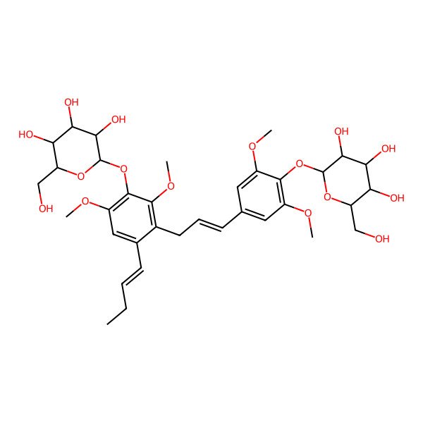 2D Structure of 2-[4-[3-[6-But-1-enyl-2,4-dimethoxy-3-[3,4,5-trihydroxy-6-(hydroxymethyl)oxan-2-yl]oxyphenyl]prop-1-enyl]-2,6-dimethoxyphenoxy]-6-(hydroxymethyl)oxane-3,4,5-triol