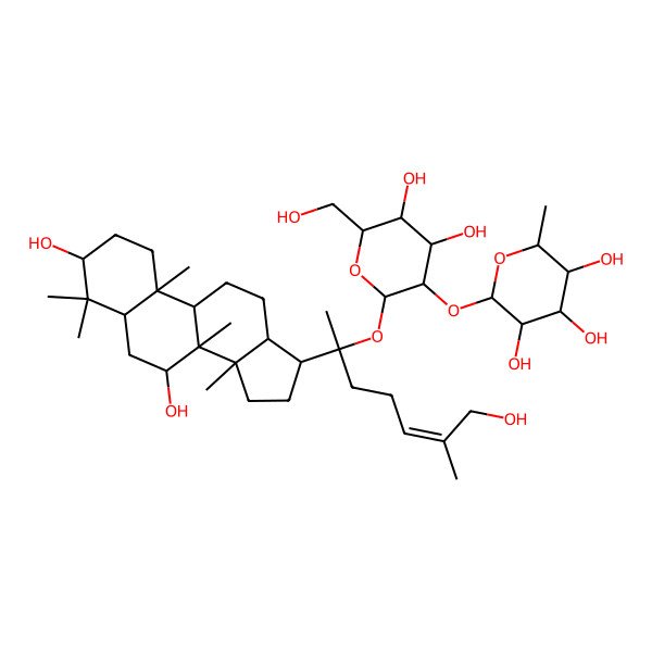 2D Structure of 2-[2-[2-(3,7-dihydroxy-4,4,8,10,14-pentamethyl-2,3,5,6,7,9,11,12,13,15,16,17-dodecahydro-1H-cyclopenta[a]phenanthren-17-yl)-7-hydroxy-6-methylhept-5-en-2-yl]oxy-4,5-dihydroxy-6-(hydroxymethyl)oxan-3-yl]oxy-6-methyloxane-3,4,5-triol