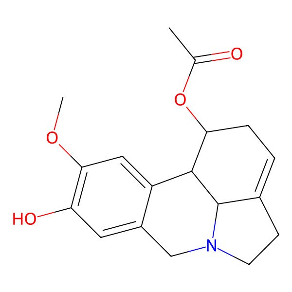 2D Structure of 1H-Pyrrolo[3,2,1-de]phenanthridine-1,9-diol, 2,4,5,7,11b,11c-hexahydro-10-methoxy-, 1-acetate, (1R,11bS,11cS)-