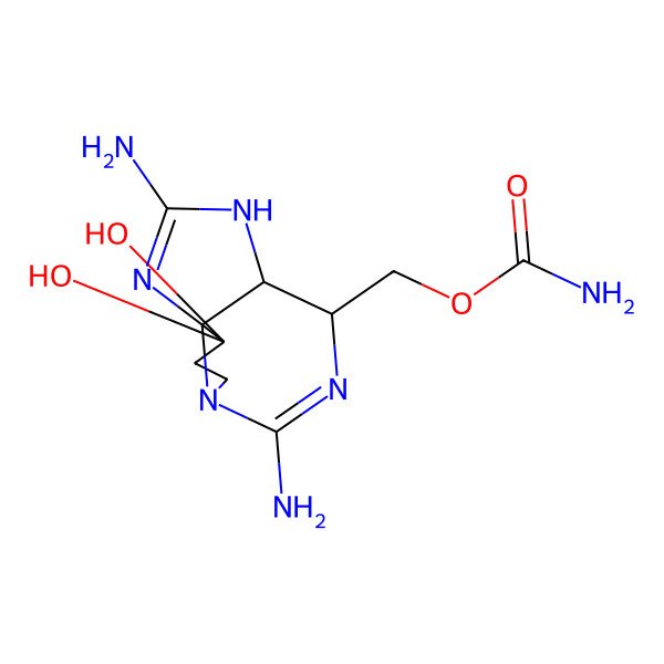 2D Structure of [(3aS,4R,10aS)-2,6-diamino-10,10-dihydroxy-3a,4,8,9-tetrahydro-3H-pyrrolo[1,2-c]purin-4-yl]methyl carbamate