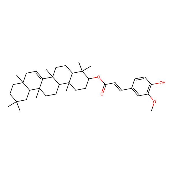 2D Structure of [(3R,4aR,6aR,6aS,8aR,12aR,14aR,14bR)-4,4,6a,6a,8a,11,11,14b-octamethyl-1,2,3,4a,5,6,8,9,10,12,12a,13,14,14a-tetradecahydropicen-3-yl] 3-(4-hydroxy-3-methoxyphenyl)prop-2-enoate